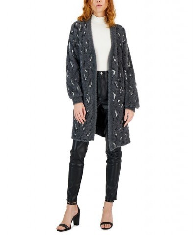 Women's Fuzzy Animal-Print Open-Front Cardigan Grey Cheet $17.25 Sweaters