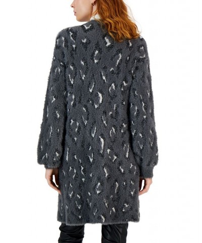 Women's Fuzzy Animal-Print Open-Front Cardigan Grey Cheet $17.25 Sweaters