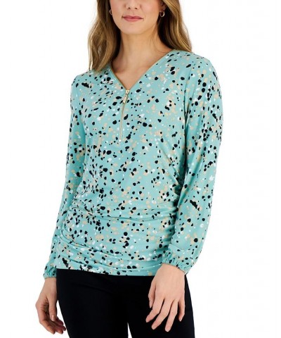 JM Collection Women's Zip-Front Ruched-Side Top Blue $17.28 Tops