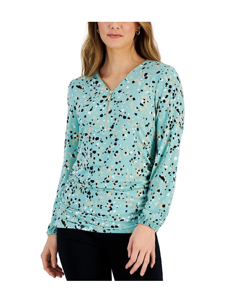 JM Collection Women's Zip-Front Ruched-Side Top Blue $17.28 Tops