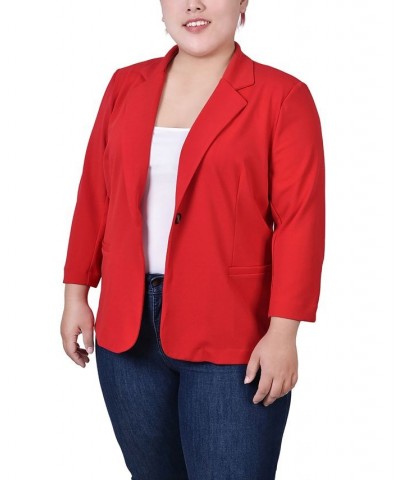 Plus Size 3/4 Sleeve Scuba Crepe Jacket Red $14.10 Jackets