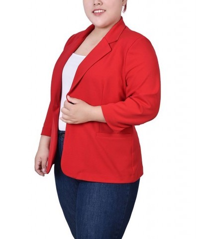 Plus Size 3/4 Sleeve Scuba Crepe Jacket Red $14.10 Jackets