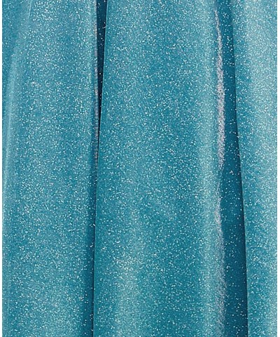 Juniors' Mesh-Back Glitter Ball Gown Cyan Blue $52.39 Dresses