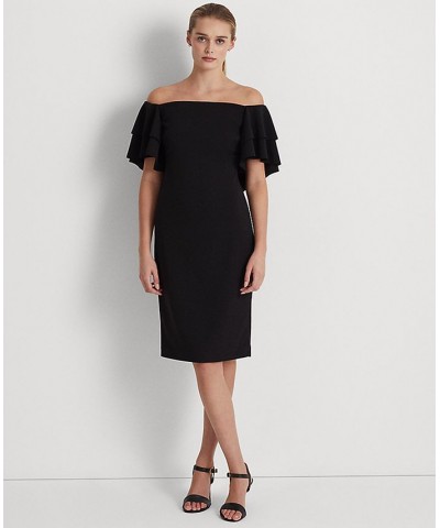 Women's Crepe Off-the-Shoulder Cocktail Dress Black $57.35 Dresses