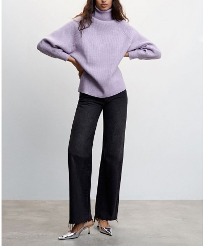 Women's Rolled Neck Cable Sweater Light, Pastel Purple $29.40 Sweaters