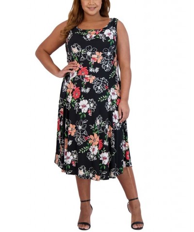 Plus Size Floral-Print Cowlneck Midi Dress Black $35.60 Dresses