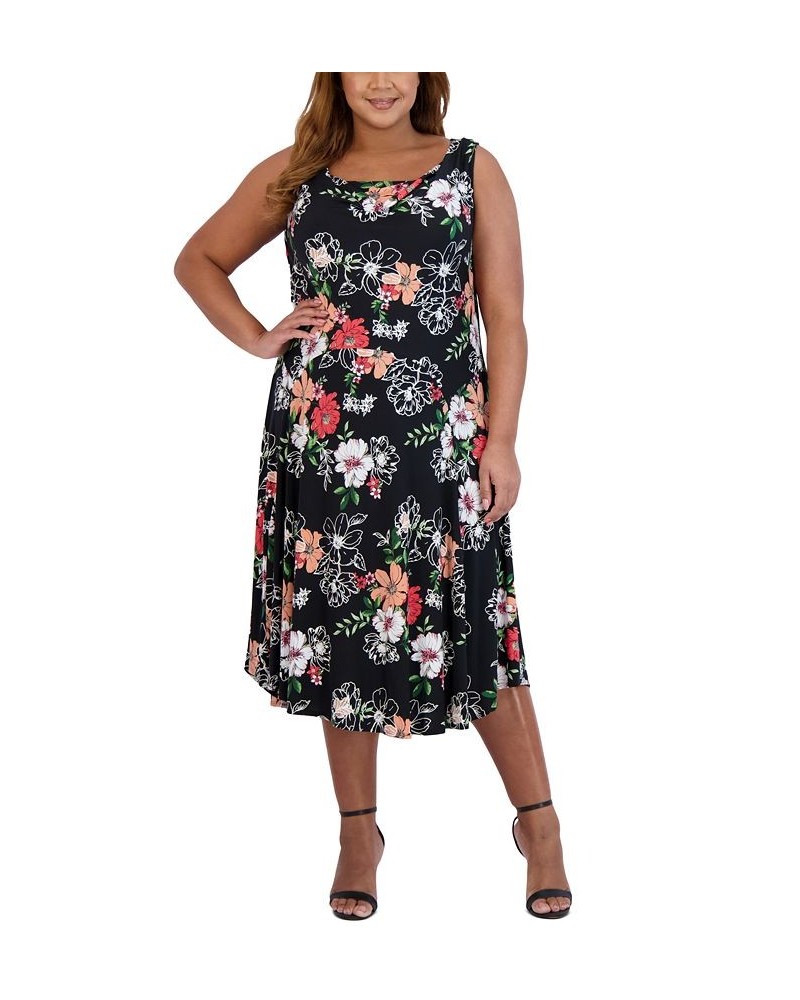 Plus Size Floral-Print Cowlneck Midi Dress Black $35.60 Dresses