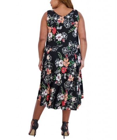 Plus Size Floral-Print Cowlneck Midi Dress Black $35.60 Dresses