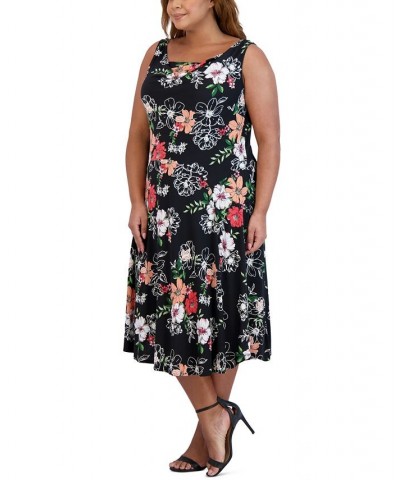 Plus Size Floral-Print Cowlneck Midi Dress Black $35.60 Dresses