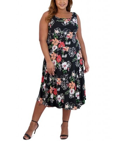 Plus Size Floral-Print Cowlneck Midi Dress Black $35.60 Dresses