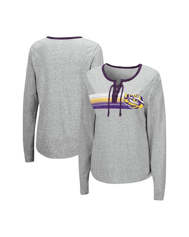 Women's Heathered Gray LSU Tigers Sundial Tri-Blend Long Sleeve Lace-Up T-shirt Heathered Gray $21.00 Tops