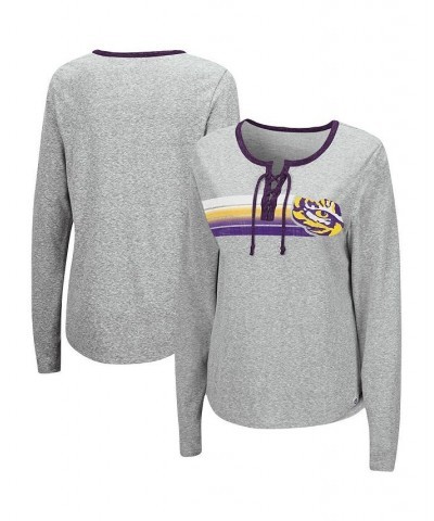 Women's Heathered Gray LSU Tigers Sundial Tri-Blend Long Sleeve Lace-Up T-shirt Heathered Gray $21.00 Tops