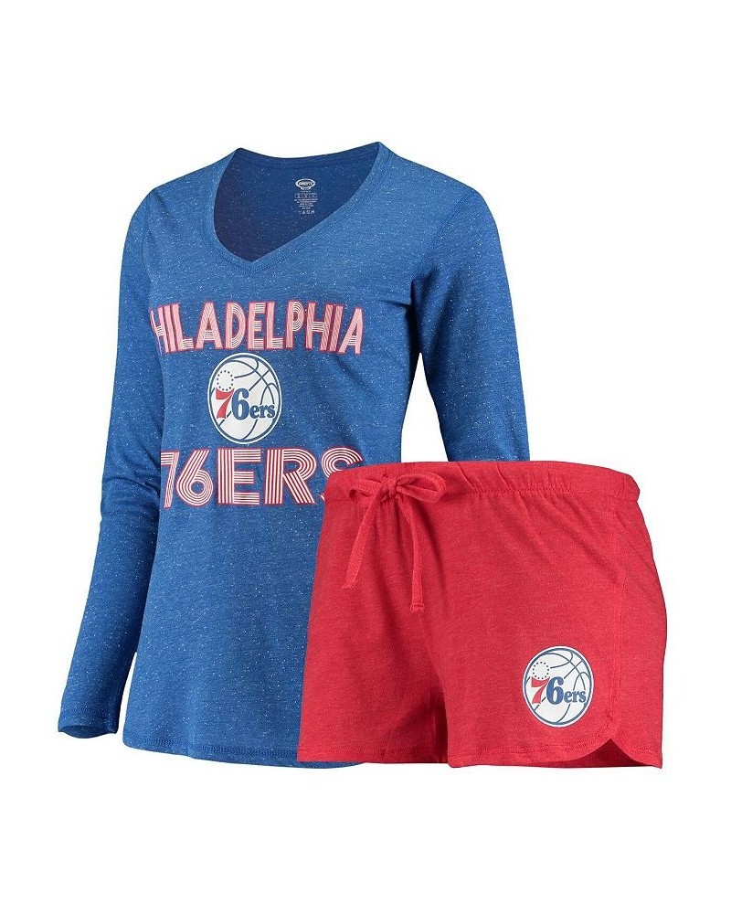 Women's Red Royal Philadelphia 76ers Long Sleeve T-shirt and Shorts Sleep Set Red, Royal $31.50 Pajama