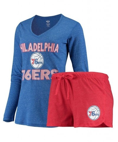 Women's Red Royal Philadelphia 76ers Long Sleeve T-shirt and Shorts Sleep Set Red, Royal $31.50 Pajama