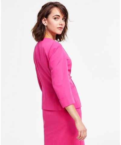 Women's Stretch Crepe Open-Front Roll-Sleeve Jacket Pink Perfection $27.73 Jackets