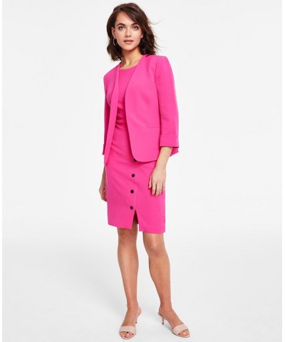 Women's Stretch Crepe Open-Front Roll-Sleeve Jacket Pink Perfection $27.73 Jackets