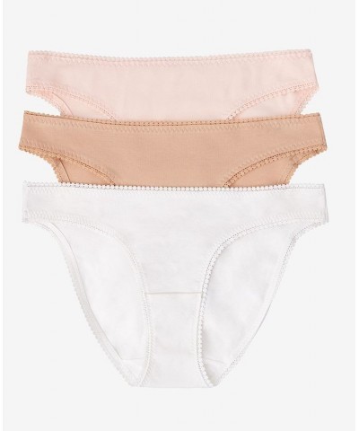 Women's Cotton Hip Bikini Panty Pack of 3 Blush, White, Champagne $25.52 Panty