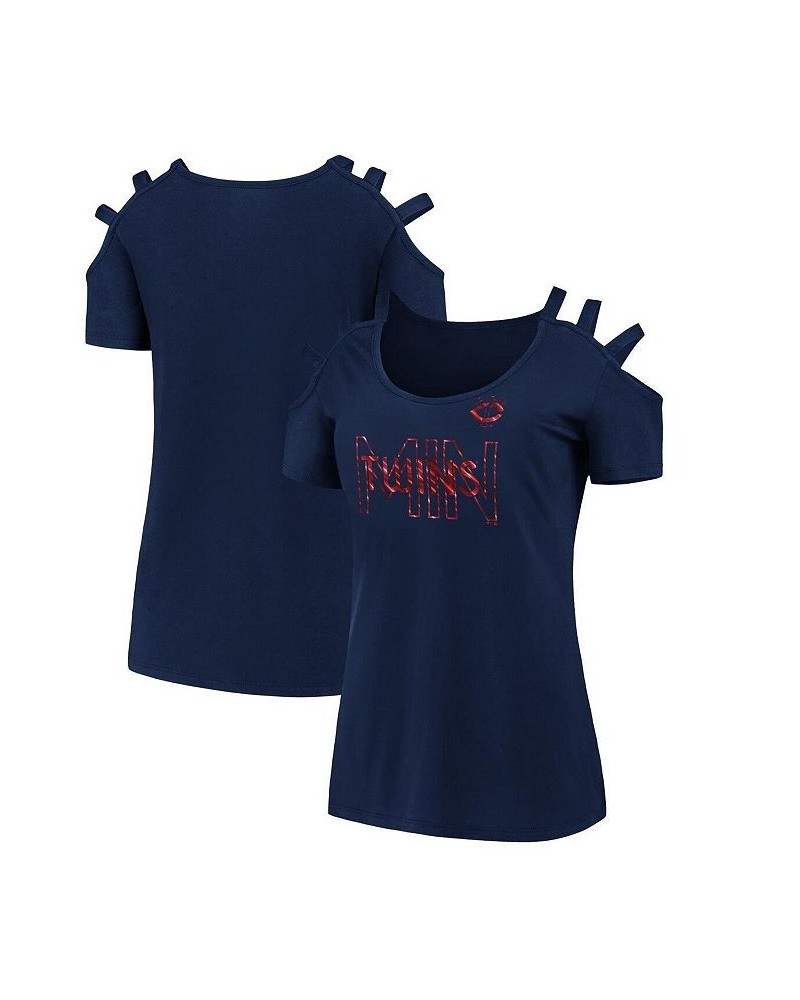 Women's Branded Navy Minnesota Twins Three Strap Open Shoulder T-shirt Navy $22.50 Tops