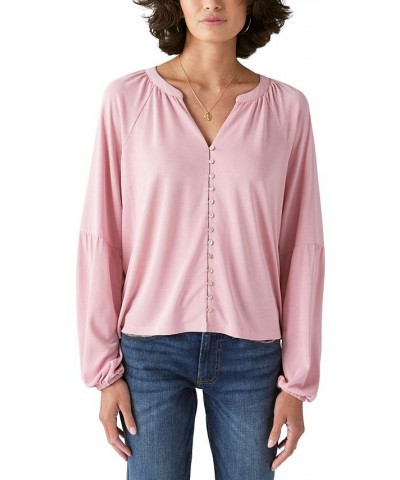 Women's Sandwash Button-Up Split-Neck Top Purple $42.96 Tops