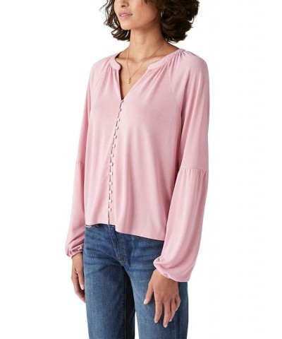 Women's Sandwash Button-Up Split-Neck Top Purple $42.96 Tops