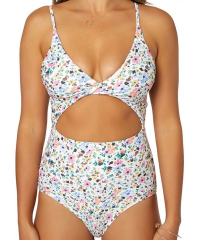 Juniors' Maggie Ditsy-Floral Cutout One-Piece Swimsuit Multi Color $52.25 Swimsuits