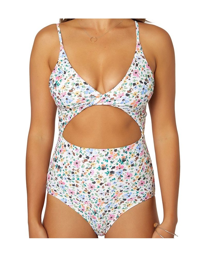 Juniors' Maggie Ditsy-Floral Cutout One-Piece Swimsuit Multi Color $52.25 Swimsuits