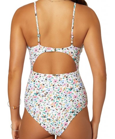 Juniors' Maggie Ditsy-Floral Cutout One-Piece Swimsuit Multi Color $52.25 Swimsuits