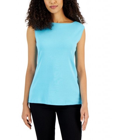 Cotton Boat-Neck Tank Top Aqua Oasis $11.99 Tops