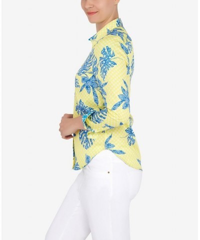 Petite Wrinkle Resistant Printed Button Down Tops Sunburst Multi $30.34 Tops