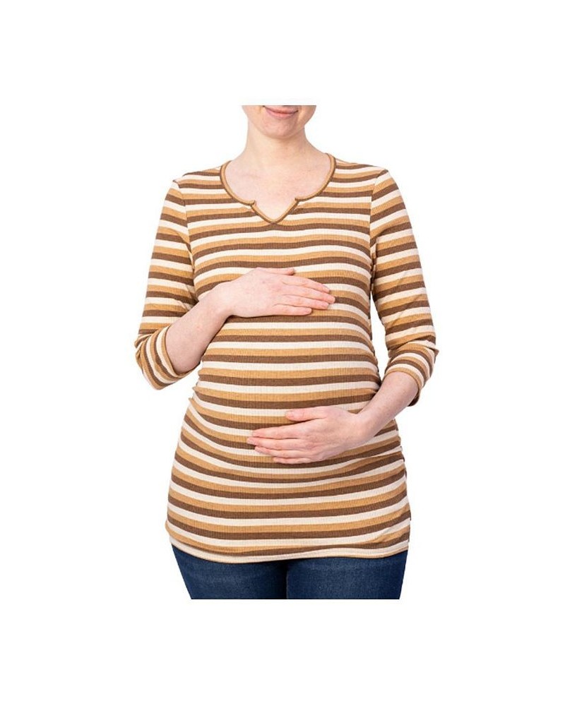3/4 Sleeve Stripe Maternity Top Gold $12.69 Tops