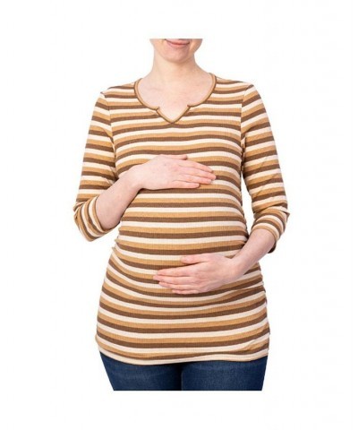 3/4 Sleeve Stripe Maternity Top Gold $12.69 Tops