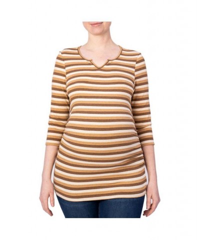 3/4 Sleeve Stripe Maternity Top Gold $12.69 Tops