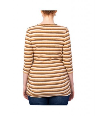 3/4 Sleeve Stripe Maternity Top Gold $12.69 Tops