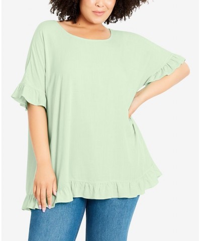 Plus Size Rivka Frill Crew Neck Top Mint $29.67 Tops