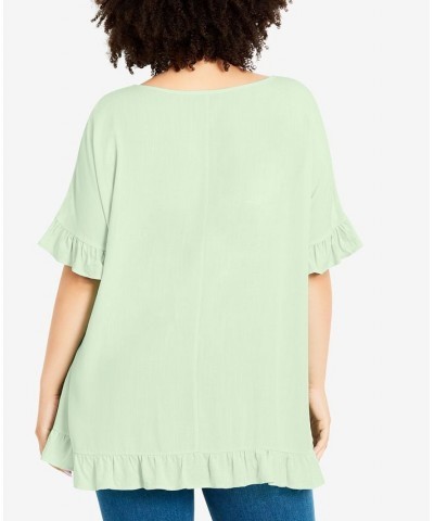 Plus Size Rivka Frill Crew Neck Top Mint $29.67 Tops