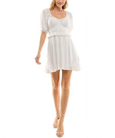 Juniors' Tie-Sleeve Woven Fit & Flare Dress White $28.32 Dresses