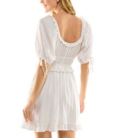 Juniors' Tie-Sleeve Woven Fit & Flare Dress White $28.32 Dresses