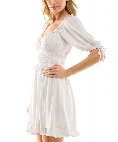 Juniors' Tie-Sleeve Woven Fit & Flare Dress White $28.32 Dresses