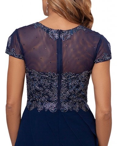 Embroidered-Bodice Ruffled-Skirt Dress Navy Blue/Silver $82.00 Dresses