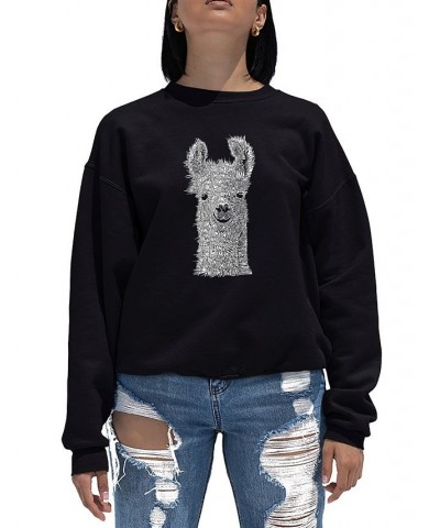 Women's Word Art Crewneck Llama Sweatshirt Black $26.99 Tops