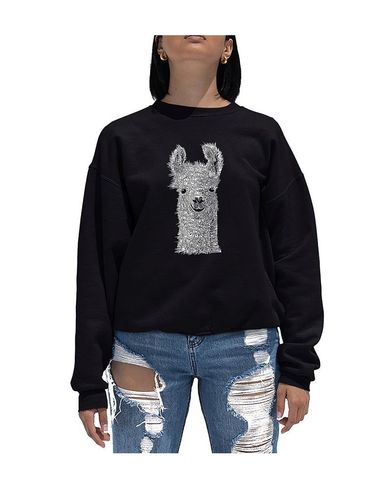 Women's Word Art Crewneck Llama Sweatshirt Black $26.99 Tops