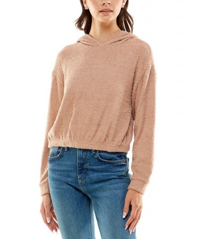 Juniors' Teddy Textured Drop-Shoulder Hoodie Tan/Beige $11.82 Sweatshirts