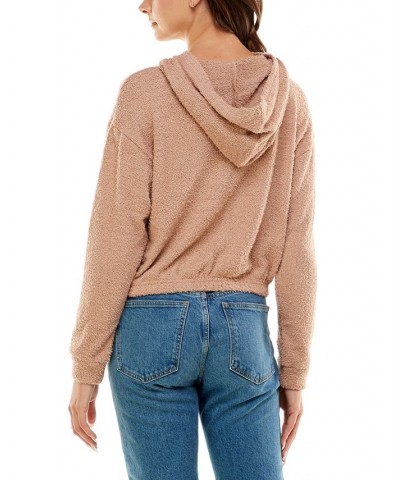 Juniors' Teddy Textured Drop-Shoulder Hoodie Tan/Beige $11.82 Sweatshirts