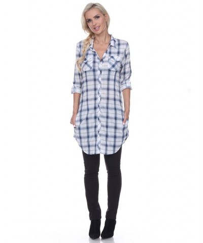 Women's Piper Stretchy Plaid Tunic Blue $29.76 Tops