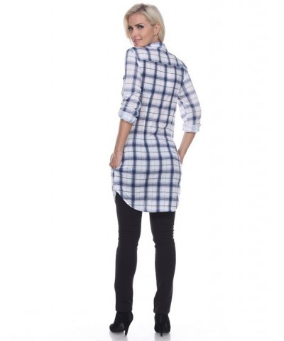 Women's Piper Stretchy Plaid Tunic Blue $29.76 Tops