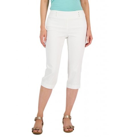 Petite Rivet-Detail Tummy Control Capri Pants White $17.39 Pants