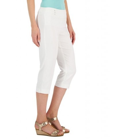 Petite Rivet-Detail Tummy Control Capri Pants White $17.39 Pants