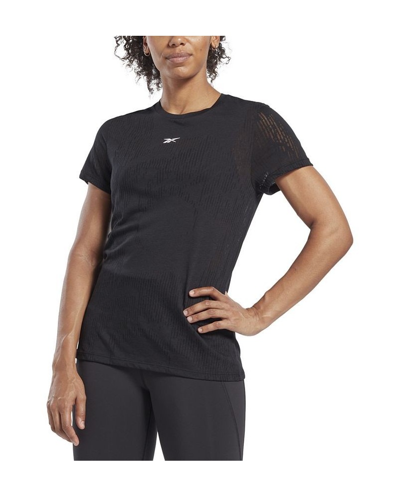 Women's Burnout Logo Crewneck T-Shirt Black $17.00 Tops