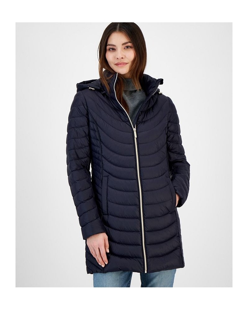 Women's Hooded Packable Puffer Coat Blue $81.70 Coats