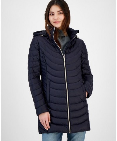 Women's Hooded Packable Puffer Coat Blue $81.70 Coats